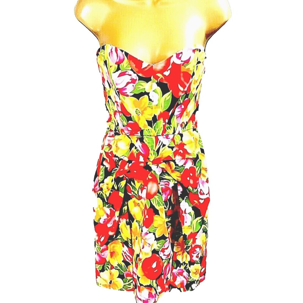Ark & Co Anthropology Dress Floral Mini Strapless Red Tulip L Juniors Festival